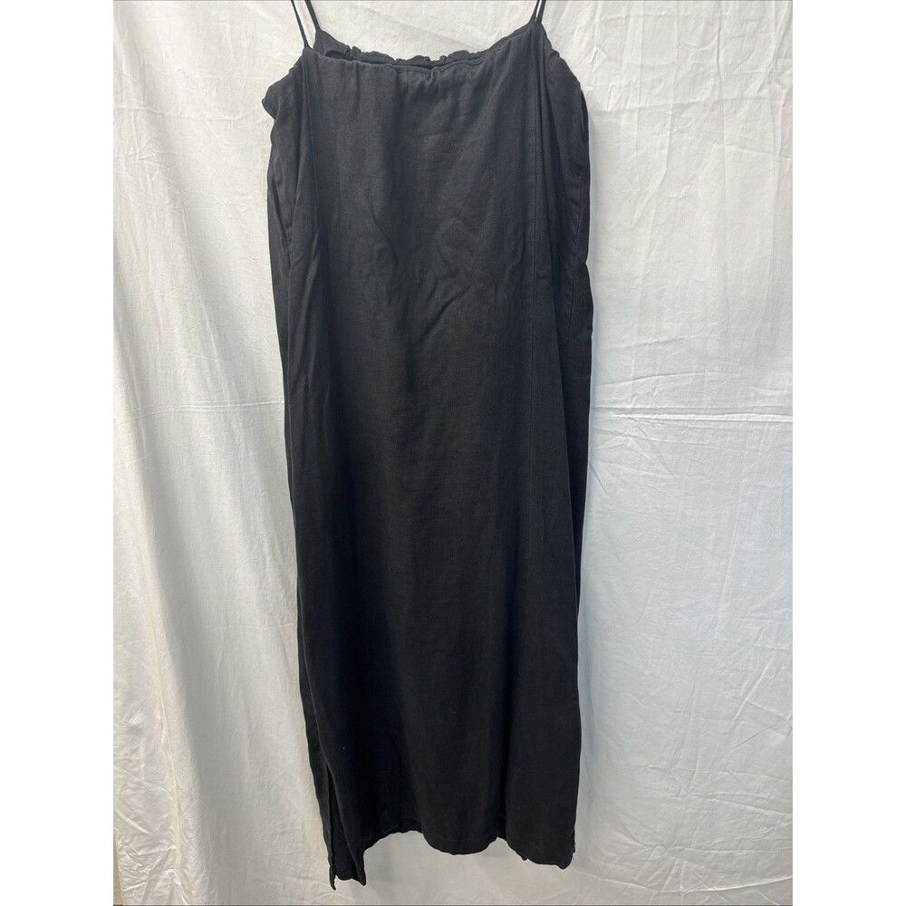 DONNI. Jet Black 100% Linen Spaghetti Dress M Medium - Picture 3 of 4